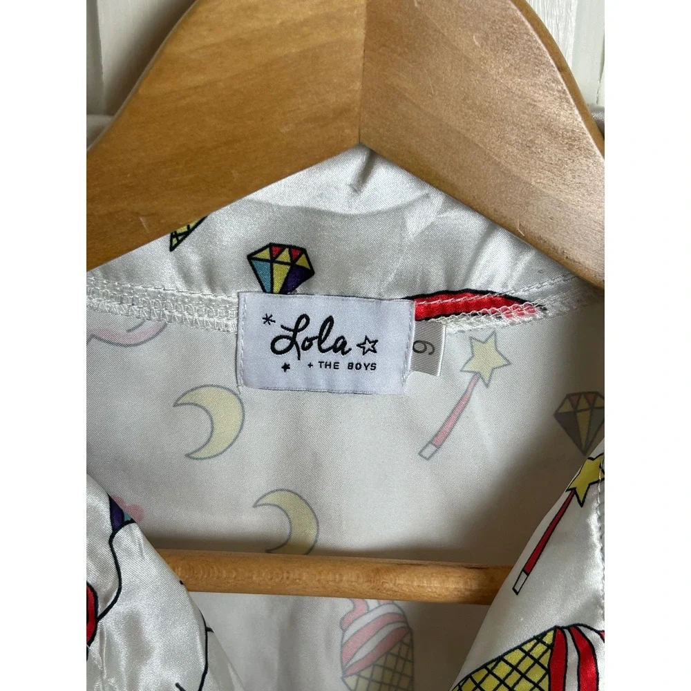 Lola + The Boys Girls Unicorn Rainbow Satin Pajama Set White Size 6 Short Sleeve